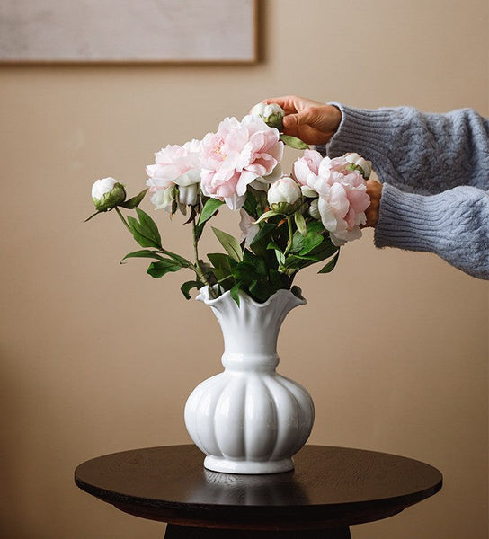 Handmade Water Holding Flower Vase, Ceramic Bud Vases, Small Flower Vases on Table, Rustic Porcelain Flower Vases-LargePaintingArt.com