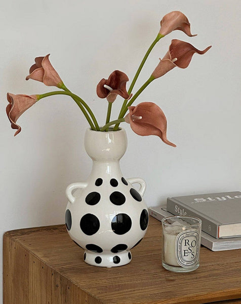 Ceramic Bud Vases, Small Flower Vases on Table, Black and White Polka Dot Flower Vase, Modern Porcelain Flower Vases, Handmade Water Holding Flower Vases-LargePaintingArt.com