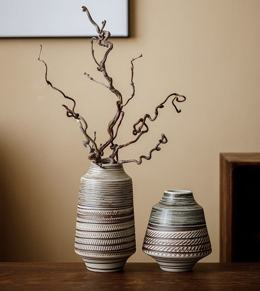 Centerpiece on Dining Table, Handmade Pottery Flower Vases Urn, Modern Bouquet Flower Vases, Water Holding Flower Vases, Large Flower Vase on Table-LargePaintingArt.com