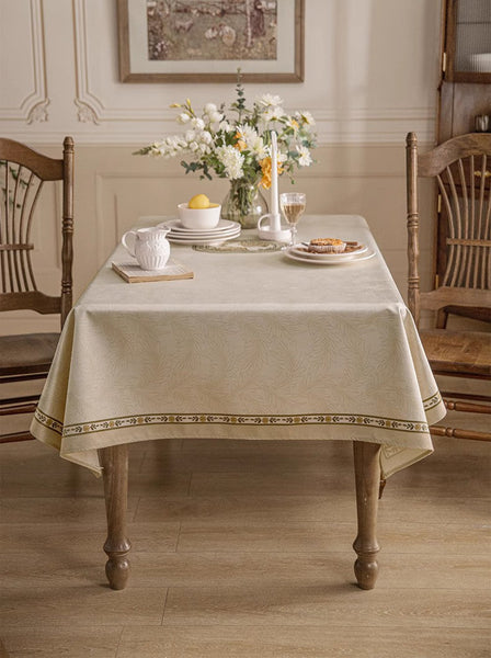 Cream Color Table Cover for Dining Room Table, French Style Tablecloth for Dining Table, Modern Rectangle Tablecloth for Oval Table-LargePaintingArt.com