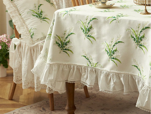 Cotton Embroidery Lace Rectangle Tablecloth for Dining Room Table, Farmhouse Table Cloth, Spring Flower Pattern Tablecloth, Square Tablecloth for Round Table-LargePaintingArt.com