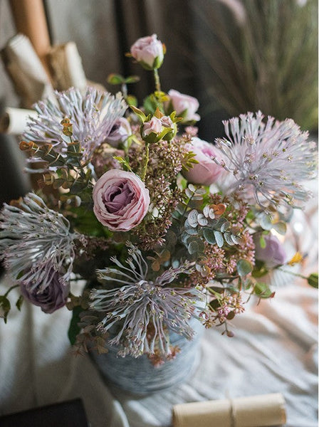 Modern Artificial Flowers for Home Decoration, Rose Flowers, Eucalyptus Globulus, Holly Leaf, Bedroom Flower Arrangement Ideas, Spring Flower Arrangement for Living Room-LargePaintingArt.com