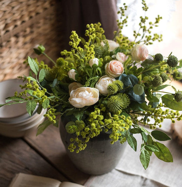 Spring Flower Arrangement for Living Room, Ranunculus Asiaticus, Globe Amaranth, Botany Plants, Beautiful Modern Flower Arrangement Ideas for Home Decoration-LargePaintingArt.com