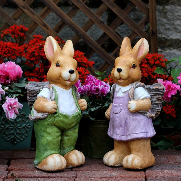 Garden Animal Statues, Large Garden Statues, Large Rabbit Statue for Garden, Bunny Flower Pot, Garden Ornament, Gardening Decoration Ideas-LargePaintingArt.com