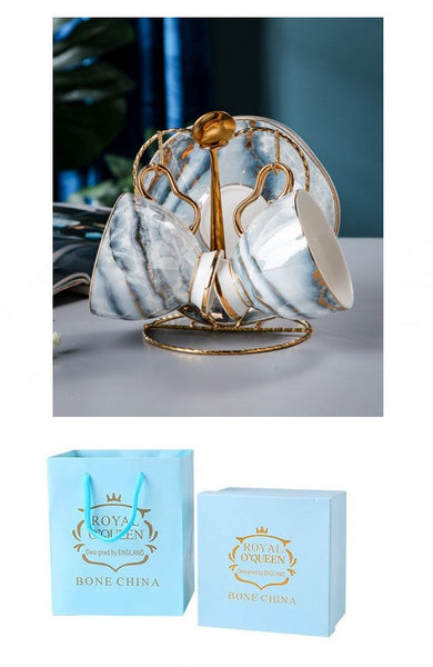 Unique Tea Cups and Saucers in Gift Box as Birthday Gift, Elegant Ceramic Coffee Cups, Beautiful British Tea Cups, Royal Bone China Porcelain Tea Cup Set-LargePaintingArt.com