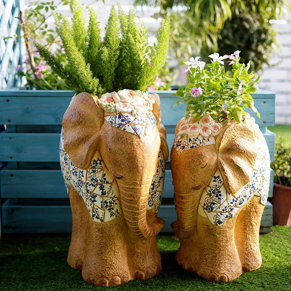 Modern Outdoor Garden Flower Pots, Oversized Garden Flower Pot, Extra Large Elephant Garden Flowerpots, Animal Statue for Garden Ornaments, Large Resin Statue for Garden-LargePaintingArt.com