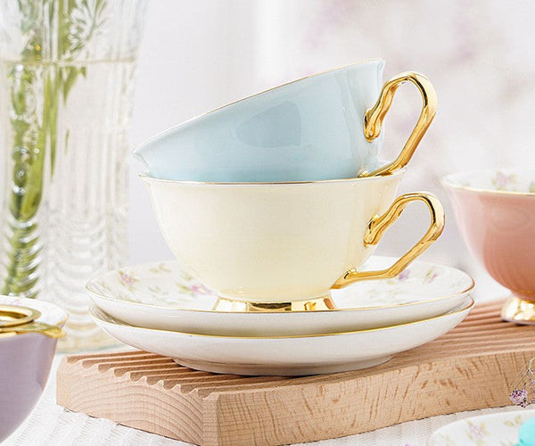 Elegant Ceramic Coffee Cups, Beautiful British Tea Cups, Unique Traditional Afternoon Tea Cup and Saucer in Gift Box, Royal Porcelain Tea Cup Set-LargePaintingArt.com