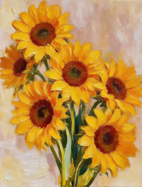 Original Flower Paintings, Blooming Sunflowers, Hand Painted Canvas Art, Original Oil Paintings, Small Canvas Artwork-LargePaintingArt.com