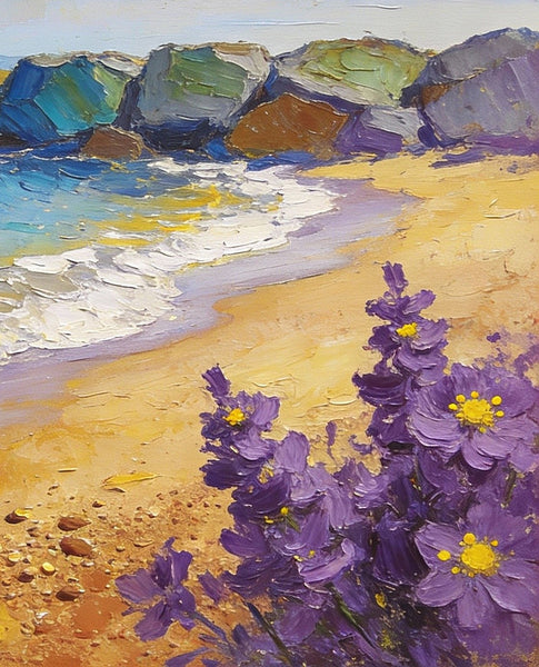 Summer on the Azure Coast, Landscape Canvas Paintings, Small Oil Paintings on Canvas, Palette Knife Artwork, Hand Painted Canvas Art, Original Oil Paintings-LargePaintingArt.com