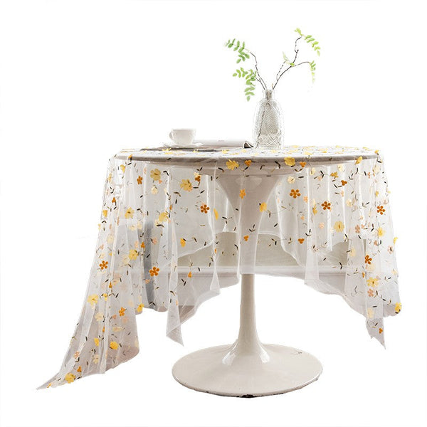 Yellow Flower Lace Tablecloths, Extra Large Rectangular Tablecloth for Oval Table, Lace Embroidered Table Covers, Rectangular Table Covers for Coffee Table-LargePaintingArt.com