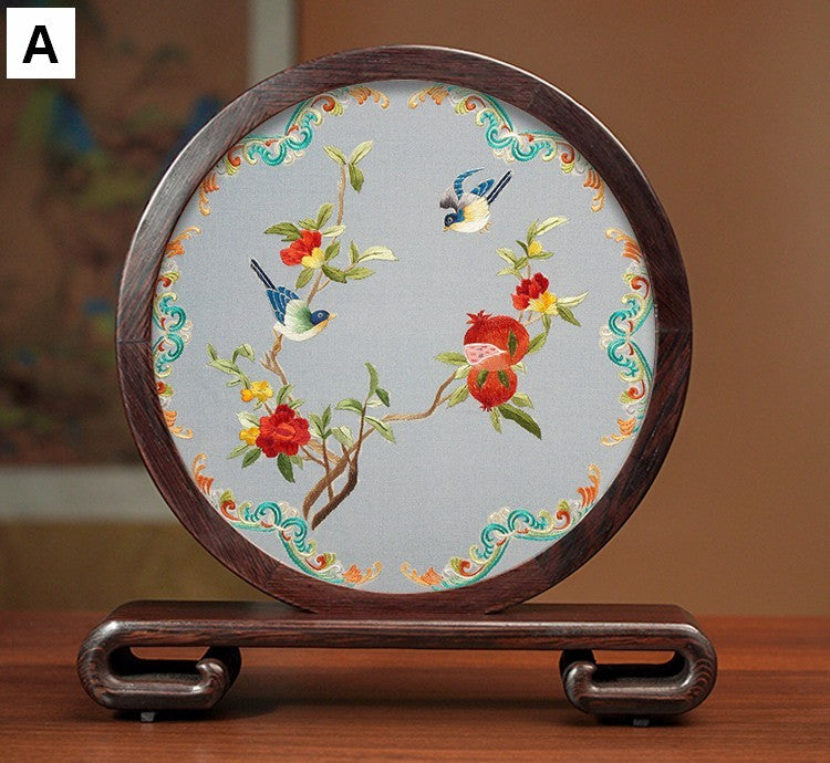 Creative Birthday Gift, Premium Souvenir, Elegant Silk Embroidery Ornaments, Traditional Chinese Suzhou Flower and Birds Silk Embroidery, Exclusive Business Presents-LargePaintingArt.com