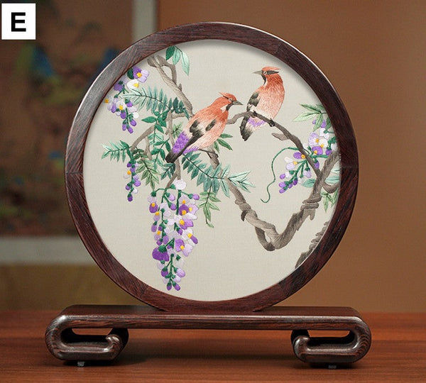 Creative Birthday Gift, Premium Souvenir, Elegant Silk Embroidery Ornaments, Traditional Chinese Suzhou Flower and Birds Silk Embroidery, Exclusive Business Presents-LargePaintingArt.com