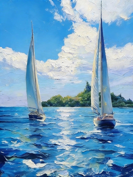 Sailboat on the Azure Sea, Seascape Painting, Small Landscape Paintings, Original Small Paintings on Canvas, Small Paintings on Canvas, Hand Painted Canvas Art-LargePaintingArt.com