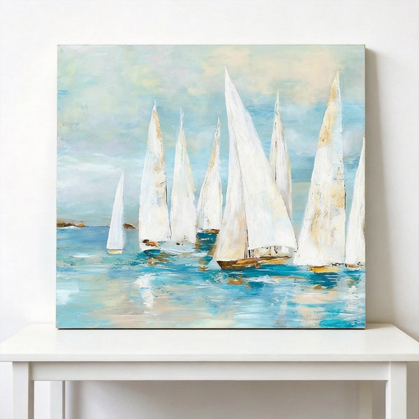 Small Acrylic Painting on Canvas, Original Abstract Paintings, Abstract Sail Boats Painting, Small Canvas Artwork, Hand Painted Canvas Art, Buy Small Paintings Online-LargePaintingArt.com