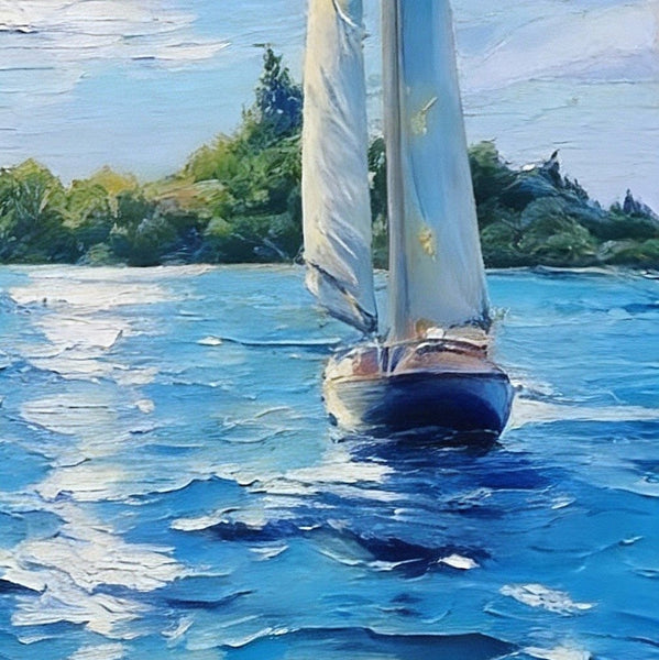 Sailboat on the Azure Sea, Seascape Painting, Small Landscape Paintings, Original Small Paintings on Canvas, Small Paintings on Canvas, Hand Painted Canvas Art-LargePaintingArt.com