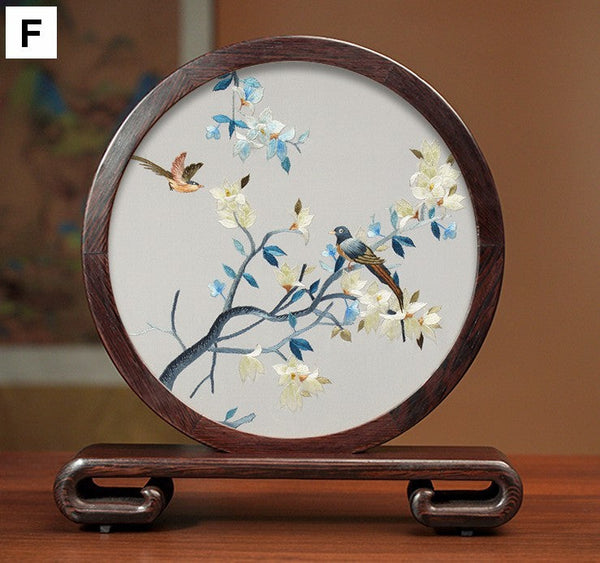 Creative Birthday Gift, Premium Souvenir, Elegant Silk Embroidery Ornaments, Traditional Chinese Suzhou Flower and Birds Silk Embroidery, Exclusive Business Presents-LargePaintingArt.com