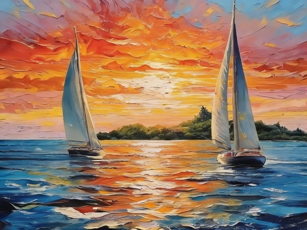 Small Wall Paintings, Sailboat at Sunset, Landscape Canvas Paintings, On Canvas Small Paintings, Hand Painted Canvas Art, Original Oil Paintings-LargePaintingArt.com