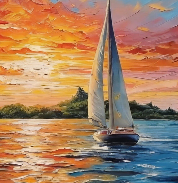 Small Wall Paintings, Sailboat at Sunset, Landscape Canvas Paintings, On Canvas Small Paintings, Hand Painted Canvas Art, Original Oil Paintings-LargePaintingArt.com