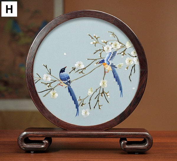 Creative Birthday Gift, Premium Souvenir, Elegant Silk Embroidery Ornaments, Traditional Chinese Suzhou Flower and Birds Silk Embroidery, Exclusive Business Presents-LargePaintingArt.com