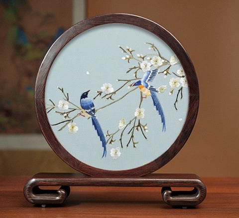 Creative Birthday Gift, Premium Souvenir, Elegant Silk Embroidery Ornaments, Traditional Chinese Suzhou Flower and Birds Silk Embroidery, Exclusive Business Presents-LargePaintingArt.com