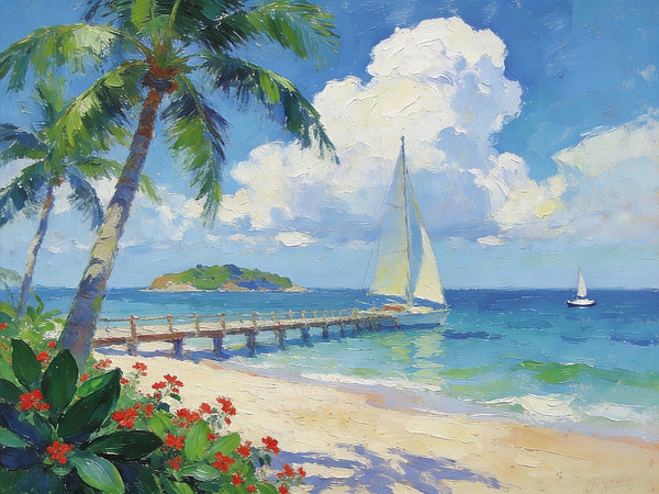 The Florida Coastal Boardwalk, On Canvas Small Oil Paintings, Palette Knife Artwork, Landscape Canvas Paintings, Hand Painted Canvas Art, Original Oil Paintings-LargePaintingArt.com