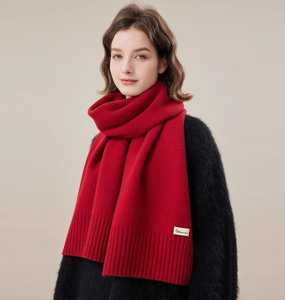 Fashion Designer Scarf, Cold Weather Scarf, Casual Scarf for Women, Red Winter Scarf, Modern Wool Scarf for Women, Soft Cashmere Scarf for Women-LargePaintingArt.com