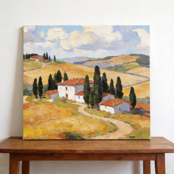 Small Canvas Artwork,Tuscan Hills Under Sunlit Clouds, Buy Small Artwork Online, Hand Painted Canvas Art, Original Landscape Paintings-LargePaintingArt.com