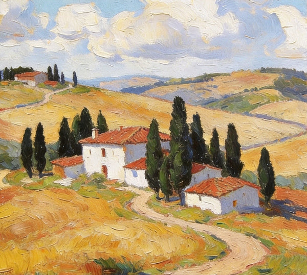 Small Canvas Artwork,Tuscan Hills Under Sunlit Clouds, Buy Small Artwork Online, Hand Painted Canvas Art, Original Landscape Paintings-LargePaintingArt.com