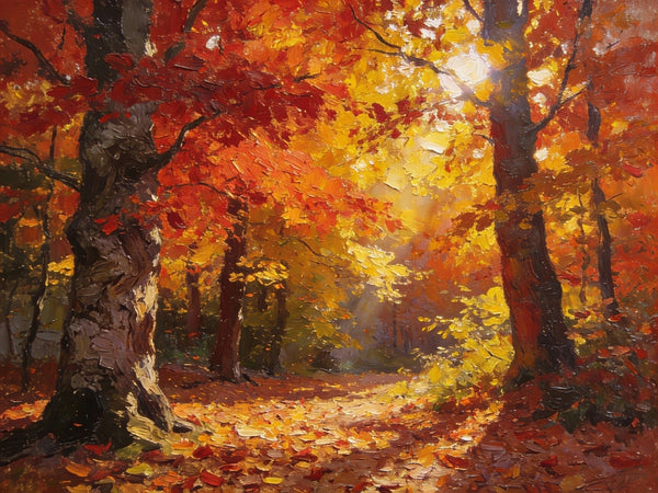 Small Wall Paintings, Autumn Woods, A Luminous Forest Landscape, Small Oil Paintings on Canvas, Original Artwork Small Paintings, Hand Painted Canvas Art, Heavy Texture Oil Paintings-LargePaintingArt.com