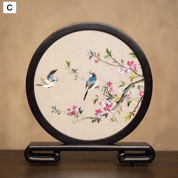 Exclusive Business Present, Flower and Bird Embroidered Decor, Unique Birthday Gift, Traditional Chinese Suzhou Embroidery Ornament, Premium Souvenir-LargePaintingArt.com