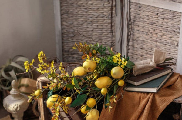 Lemon Branch, Fragrans stems, Fern leaf, Creative Flower Arrangement Ideas for Home Decoration, Unique Artificial Flowers, Simple Artificial Floral for Dining Room Table-LargePaintingArt.com
