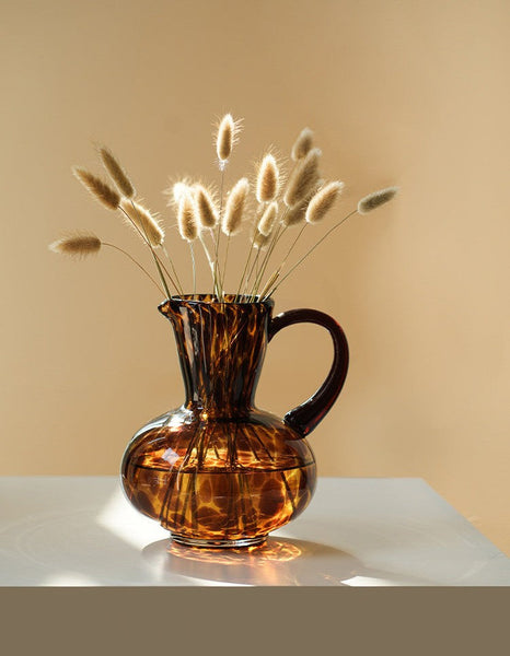 Mid Century Glass Vases, Centerpiece Contemporary Vases on Table, Handmade Modern Vases for Bedroom, Decorative Glass Vase, Modern Glass Vase for Flowers-LargePaintingArt.com