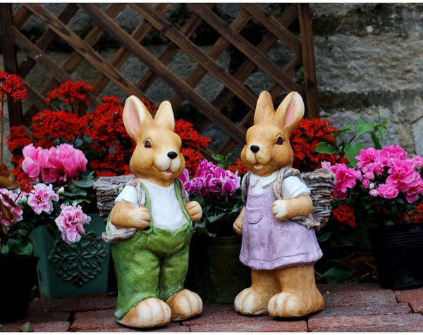 Garden Animal Statues, Large Garden Statues, Large Rabbit Statue for Garden, Bunny Flower Pot, Garden Ornament, Gardening Decoration Ideas-LargePaintingArt.com