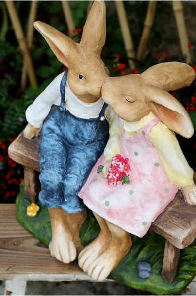 Large Bunny Rabbit Lovers Statue, Rabbit Kiss Statue for Wedding Gift, Garden Courtyard Ornaments, Villa Outdoor Decor Gardening Ideas-LargePaintingArt.com