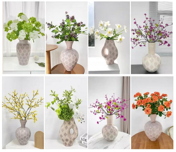 Porcelain Flower Vases, Flower Vases on Table, Contemporary Vases for Modern Home Decor, Ceramic Bouquet Vases, Dining Table Centerpiece-LargePaintingArt.com