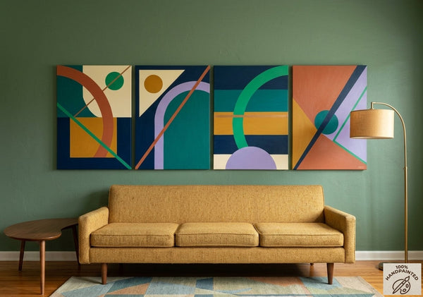 Abstract Geometric Art, Modern Paintings for Living Room, Multi Panel Wall Art Painting-LargePaintingArt.com