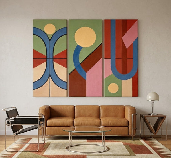 Multi Panel Canvas Art, Large Group Paintings, Geometric Abstract Paintings, Modern Paintings for Living Room-LargePaintingArt.com