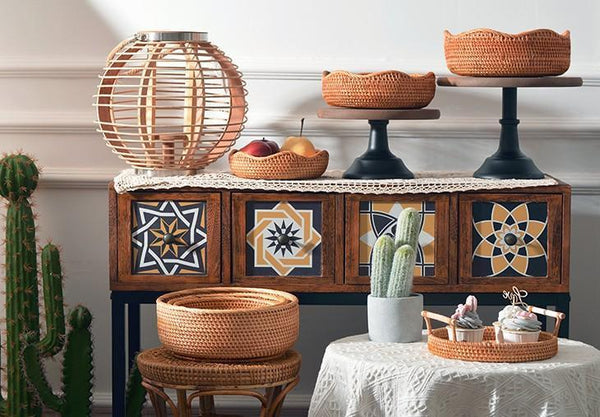 Woven Round Storage Baskets, Rattan Storage Baskets, Storage Baskets for Kitchen, Pantry Storage Baskets-LargePaintingArt.com