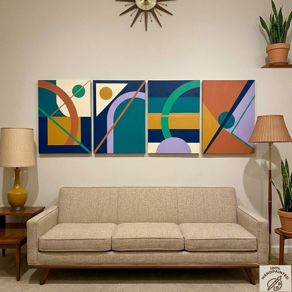Abstract Geometric Art, Modern Paintings for Living Room, Multi Panel Wall Art Painting-LargePaintingArt.com