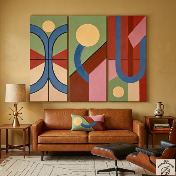 Multi Panel Canvas Art, Large Group Paintings, Geometric Abstract Paintings, Modern Paintings for Living Room-LargePaintingArt.com