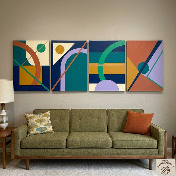 Abstract Geometric Art, Modern Paintings for Living Room, Multi Panel Wall Art Painting-LargePaintingArt.com