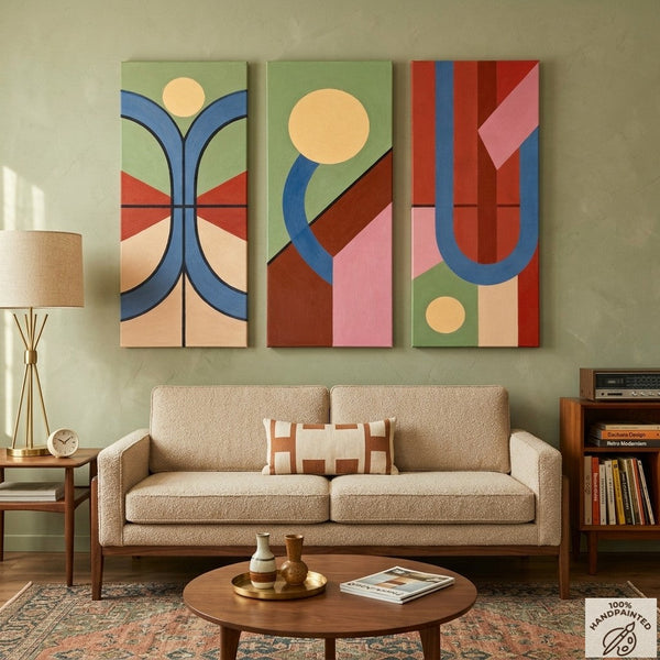 Multi Panel Canvas Art, Large Group Paintings, Geometric Abstract Paintings, Modern Paintings for Living Room-LargePaintingArt.com