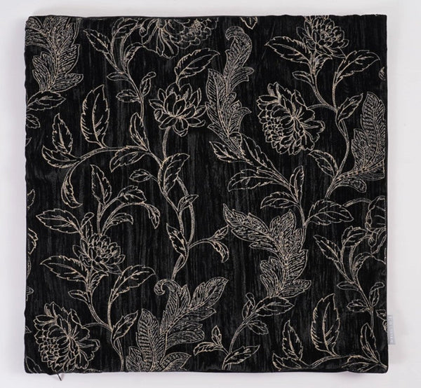 Contemporary Modern Sofa Pillows, Black Embroidery Flower Pattern Pillows for Couch, Decorative Throw Pillows for Bedroom, Large Modern Sofa Pillow for Dining Room-LargePaintingArt.com