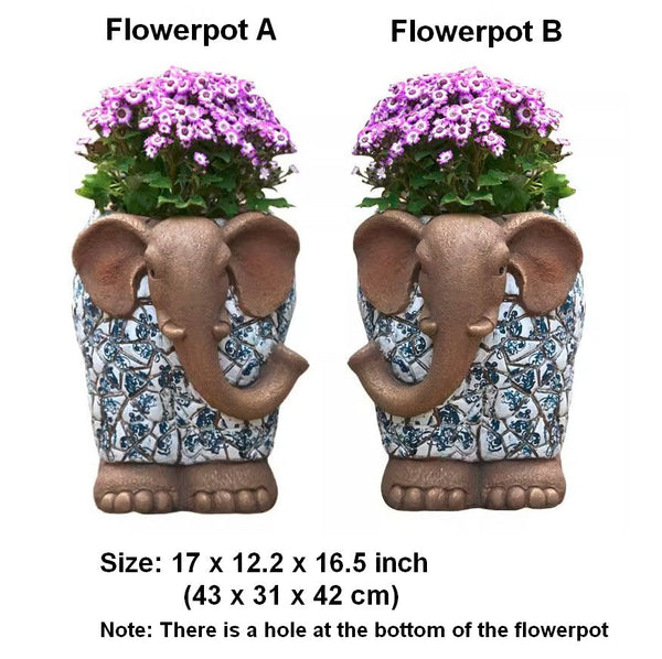 Unique Garden Flowerpot, Large Elephant Flowerpot, Resin Statue for Garden, Modern Animal Statue for Garden Ornaments, Villa Outdoor Decor Gardening Ideas-LargePaintingArt.com