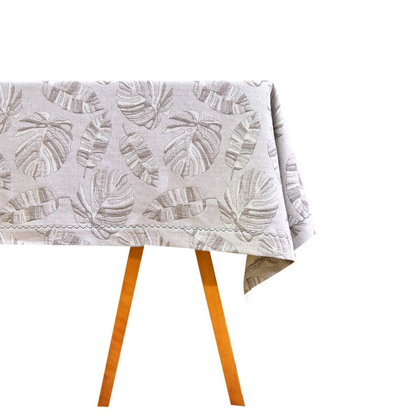 Monstera Leaf Modern Table Cloths for Kitchen, Simple Contemporary Grey Cotton Tablecloth, Large Rectangle Table Covers for Dining Room Table, Square Tablecloth for Round Table-LargePaintingArt.com