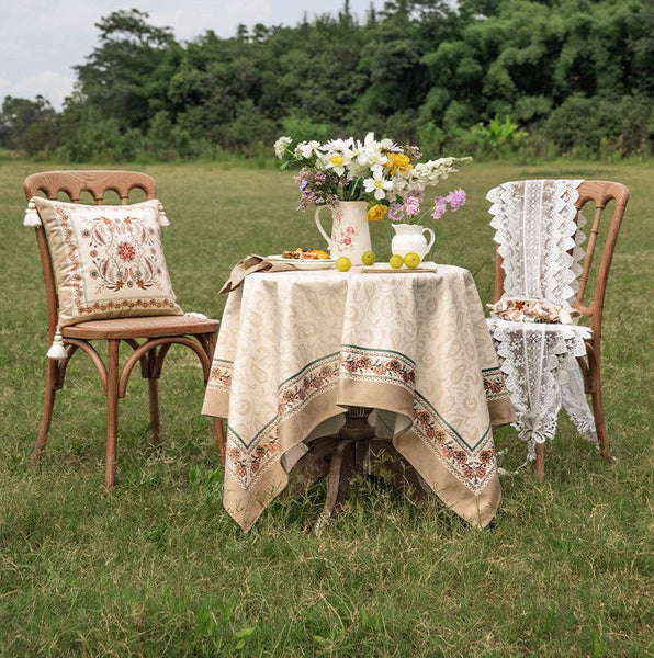 Kitchen Table Cover, Flower Tablecloth for Round Table, Elegant Table Cover for Dining Room Table, Modern Rectangle Tablecloth for Oval Table-LargePaintingArt.com