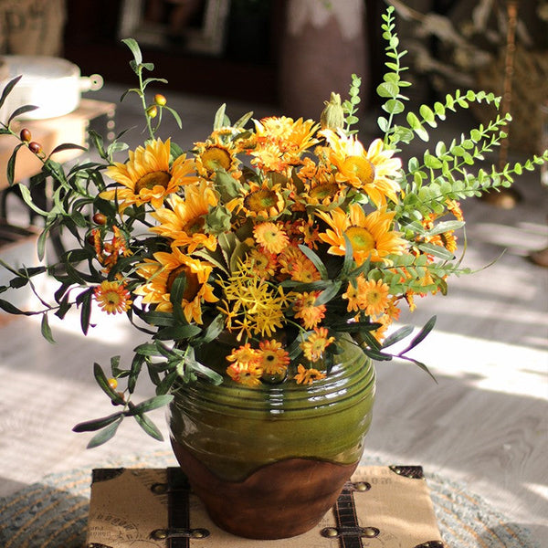 Large Bunch of Yellow Sunflowers, Unique Floral Arrangement for Home Decoration, Table Centerpiece, Real Touch Artificial Flowers for Living Room-LargePaintingArt.com