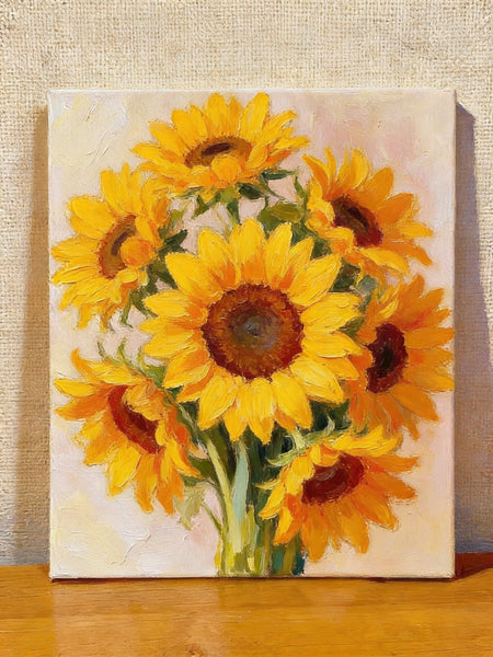 Original Still Life Paintings, A Bunch of Blooming Sunflowers, Hand Painted Canvas Art, Original Flower Paintings, Small Canvas Artwork-LargePaintingArt.com