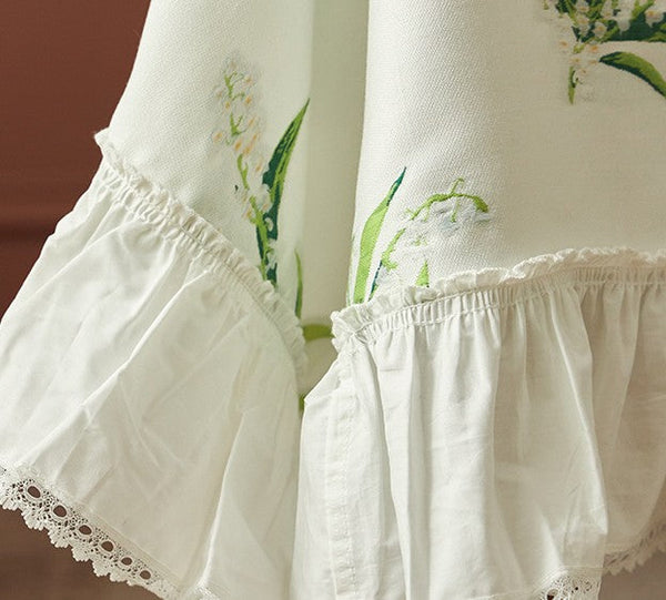 Cotton Embroidery Lace Rectangle Tablecloth for Dining Room Table, Farmhouse Table Cloth, Spring Flower Pattern Tablecloth, Square Tablecloth for Round Table-LargePaintingArt.com