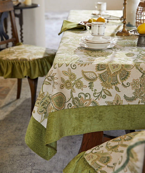 Long Rectangular Tablecloth for Round Table, Extra Large Modern Tablecloth Ideas for Dining Room Table, Green Flower Pattern Table Cover for Kitchen, Outdoor Picnic Tablecloth-LargePaintingArt.com